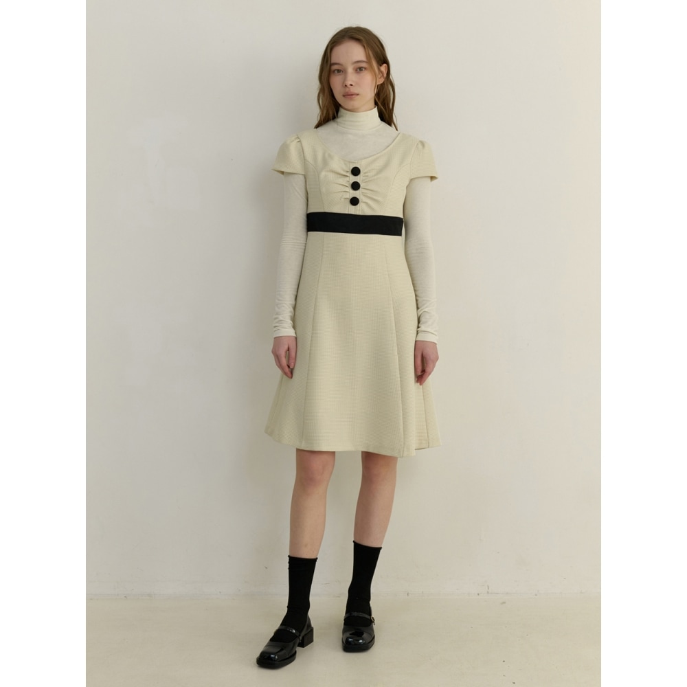 KINDABY CLAIRE ハウンドチェックワンピース-ベージュ