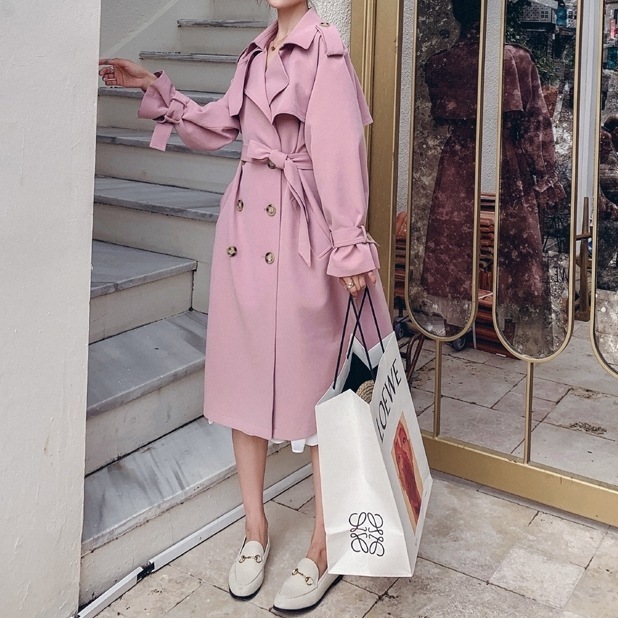 アウター レディース トレンチコート スプリングコート S M L XL 韓国 ライトアウター ミドル丈 襟付き ウエストマーク ミディアム丈 エポレット 肩章 バックシャン かわいい 大人可愛い