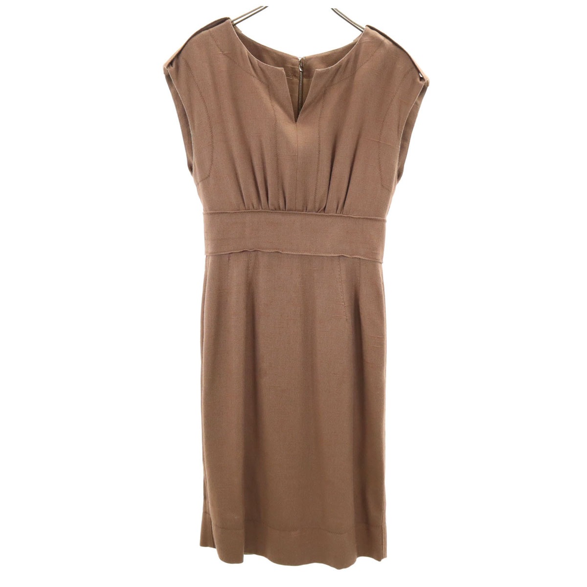 イタリア製 シルク フレンチスリーブ リネンライク ワンピース 40 ブラウン系 レディース 古着