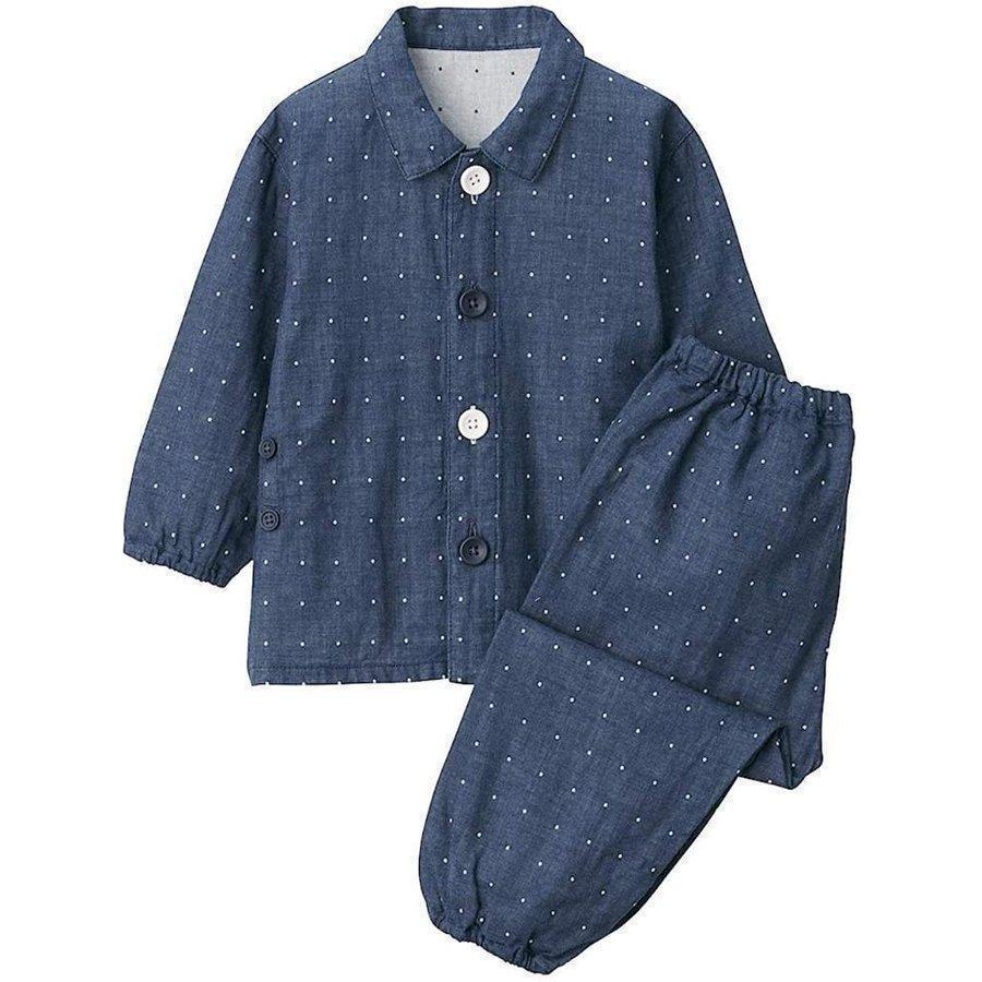 今も大人気！無印良品 パジャマ 脇に縫い目のない 二重ガーゼお着替えパジャマ ベビー 82659733 ネイビー×柄 100~110