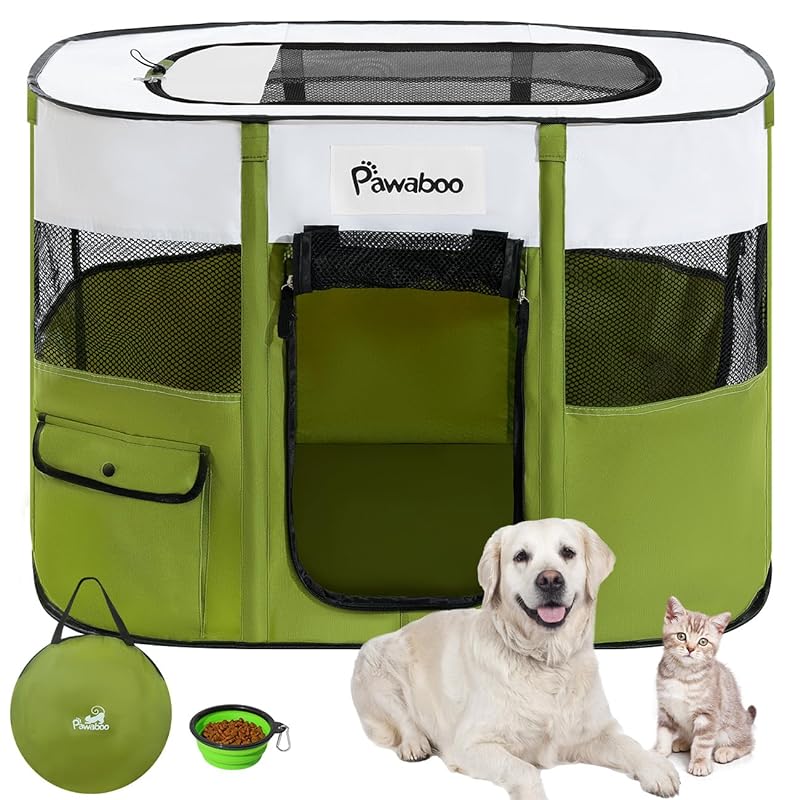 ペットサークル Pawabooサークル 折りたたみ 小動物フェンス プレイサークル ペット ケージ メッシュ 長方形 屋根付き 扉付き 防水 引き裂けにくい ファスナー式 出入り便利 哺乳期 分娩室