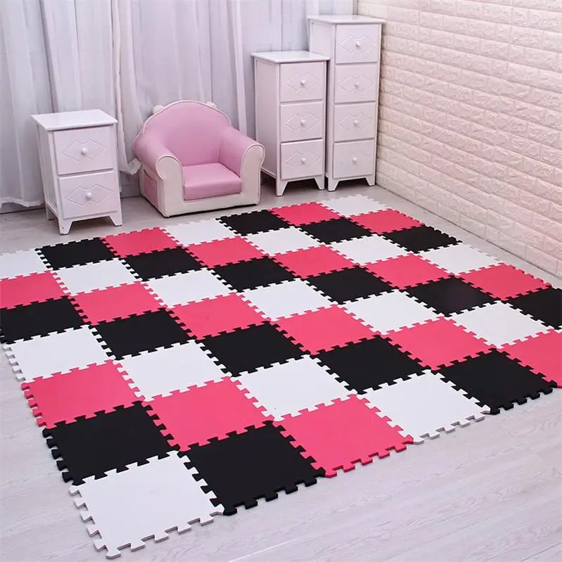 ベビーevaフォームプレイマット パズルマット 子供のおもちゃ フロアタイル インターロッキングエクササイズ 各29x29cm BLACK WHITE ROSE 12pcs