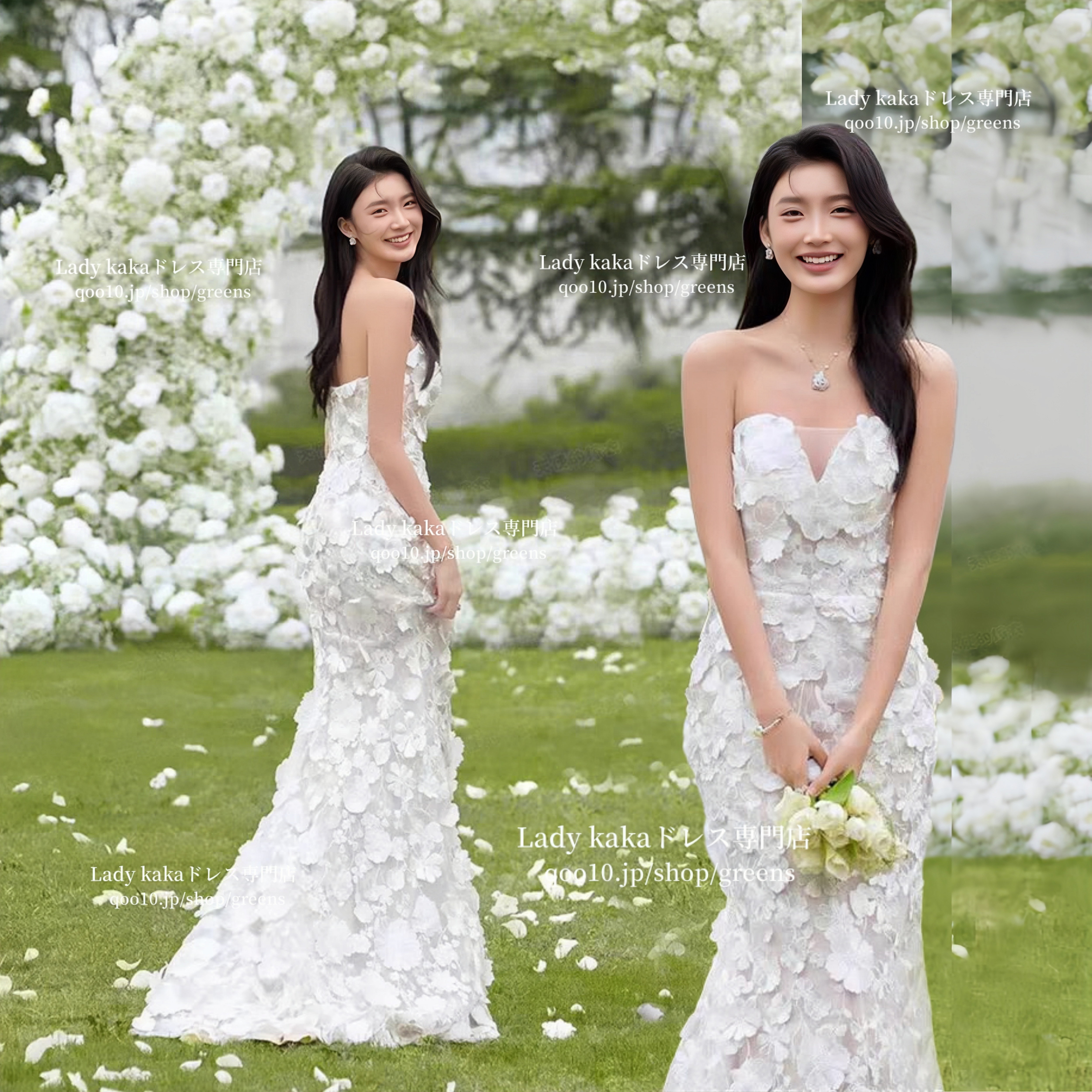 ウェディングドレス パーティードレス 花嫁ロングドレス 結婚式 二次会 エレガント お呼ばれ 挙式 簡約 姫系 発表会 チュールVネック+レース刺繡+Sラインスカート 韓国ファッション 12,596円