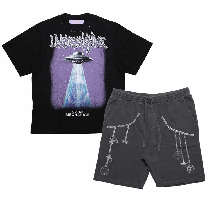 LIVE MECHANICS 上下セット 半袖 ブランド 黒シブ Tシャツ ハーフパンツ メンズ 春夏用 黒 大きいサイズ ライブメカニクス セットアップ スウェット