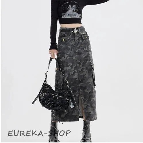 ロング丈 マキシ 新品/第1弾キャンペーンマキシスカート バックスリ タイトスカート ロングスカート カーゴスカート 迷彩柄 カモフラージュ 秋 スカート 着痩せ 5,311円