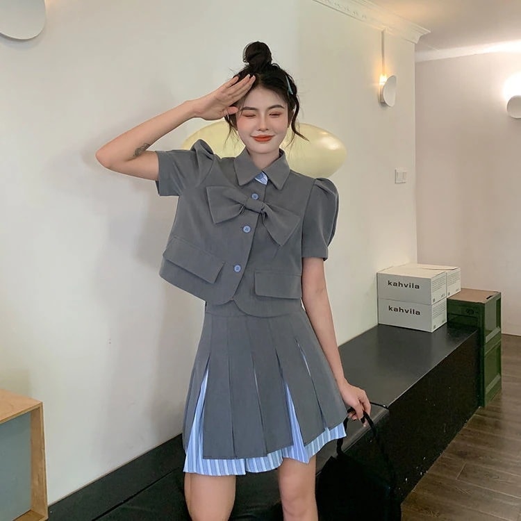 涼しく楽ちんセットアップ 涼しく楽ちんセットアップ涼しく楽ちんセットアップ JK制服2023韓国ファッション JK制服 大学スタイル ネイビーカラー セーラー服 キャリアワイシャツ+プリーツスカート