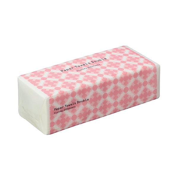 （まとめ） TANOSEEペーパータオル ダブルタイプ（エコノミー） 200組／パック 1セット（5パック） [x5セット]