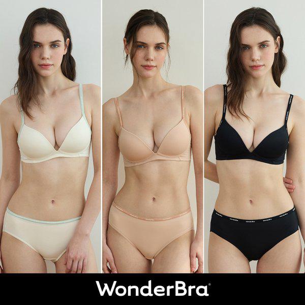 [Wonderbra]ツートンノーワイヤブラパンティー6種セット クリーム+ベージュ+ブラック WBW5N343536_T