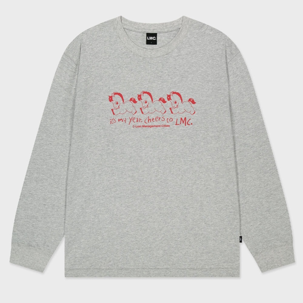 LMC ニューイヤーホースロングシルバーTシャツヘザーグレー