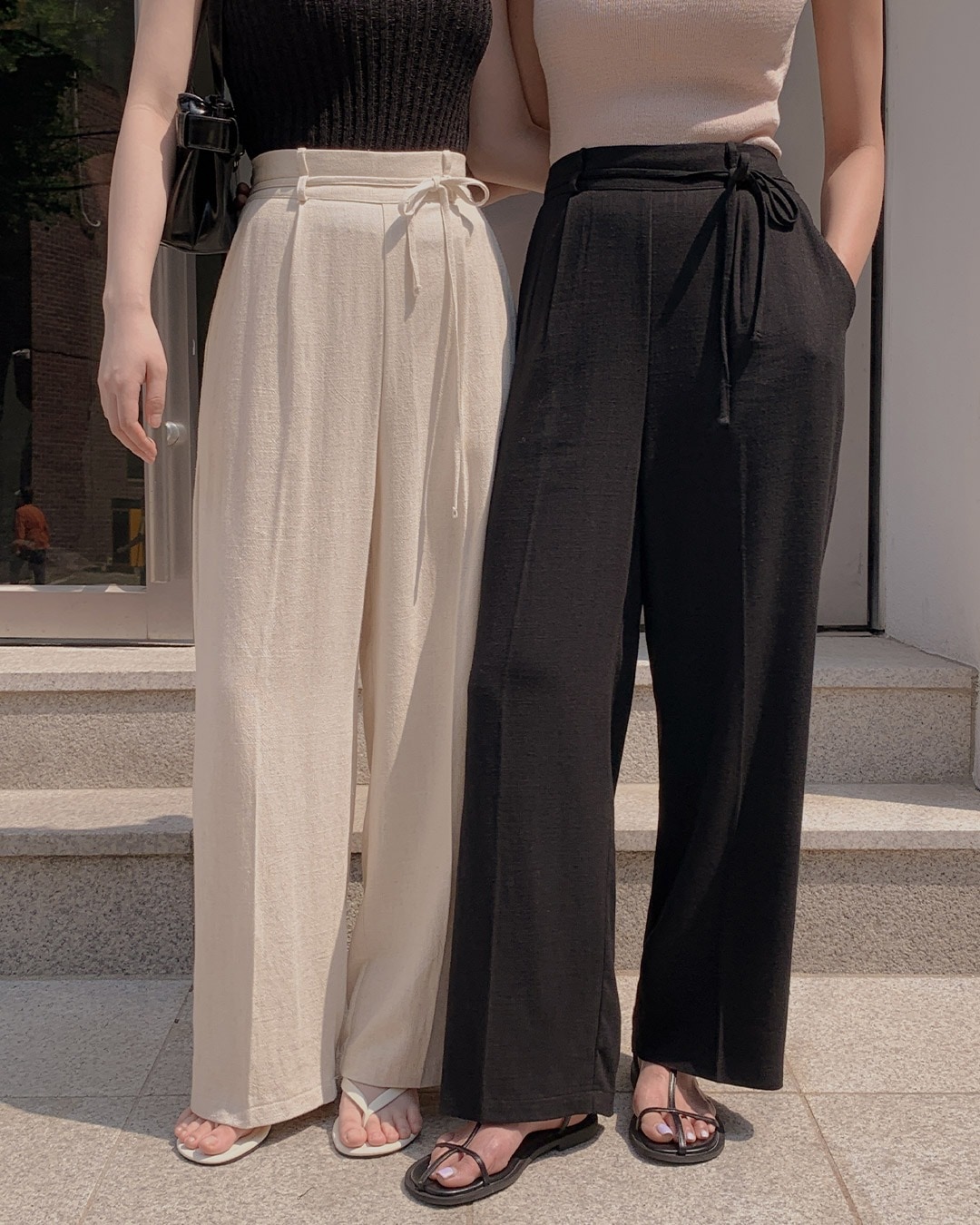 ダースリネンワイドパンツ韓国ファッション レディース