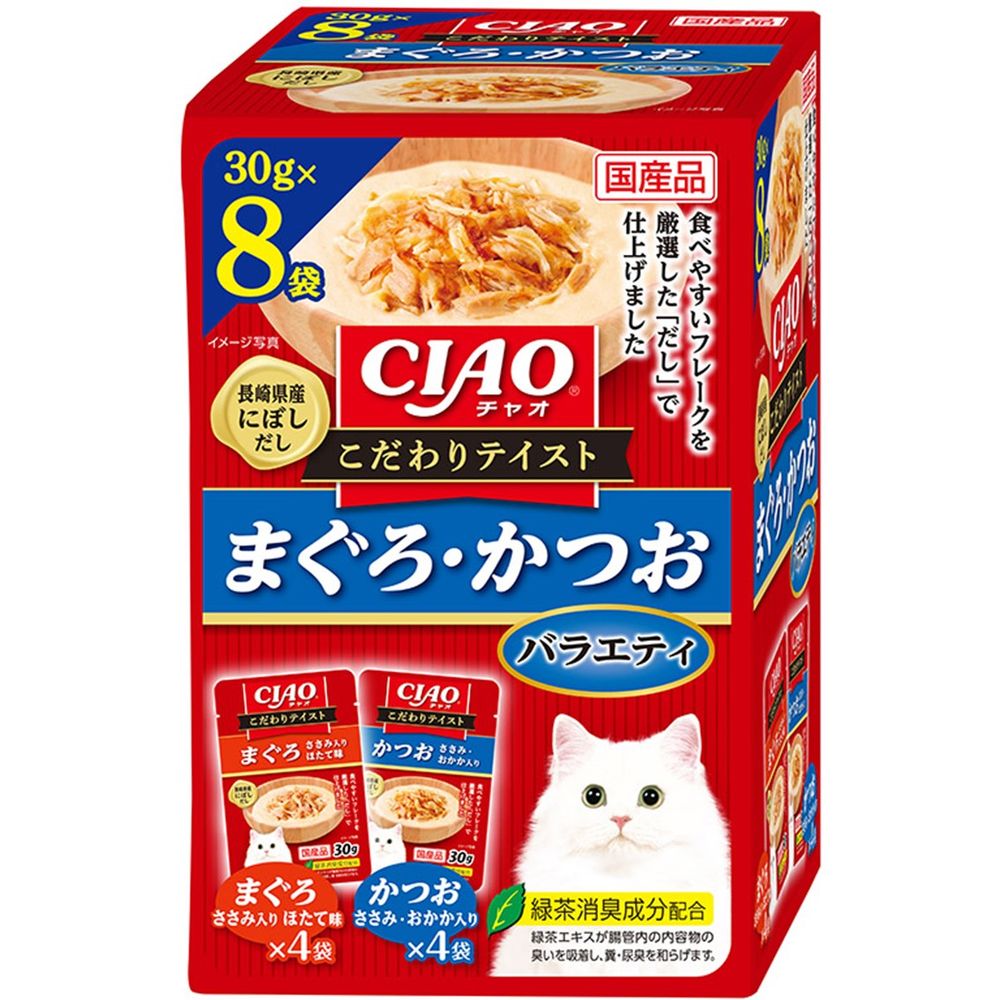 （まとめ買い）CIAO チャオ こだわりテイスト まぐろ/かつおバラエティ 30gx8袋入 猫用フード [x6]