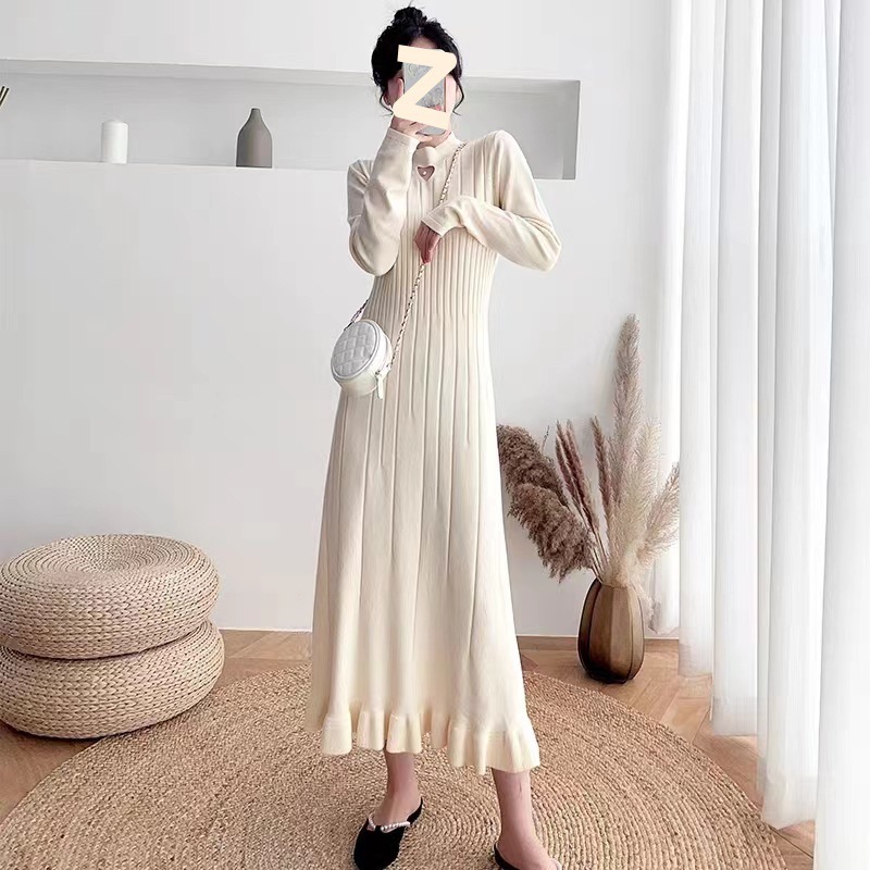 【1つ買うと10つ無料】編み物のドレス女性2025冬のウエストと薄い気質の長いセータースカート膝の上の長いセータースカート足首の長いスカート