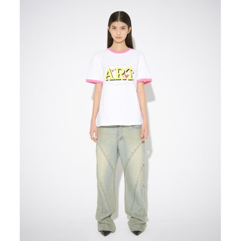 THE MUSEUM VISITOR CUTOUT ART STUD TSHIRT WHITE PINK 12