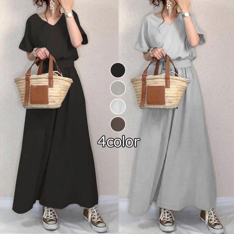 ワンピース レディース スウェットワンピース マキシワンピース 大きいサイズ ゆったり 半袖 無地ワンピース Aライン 夏 ロングワンピース 通勤 着痩せ 5,104円