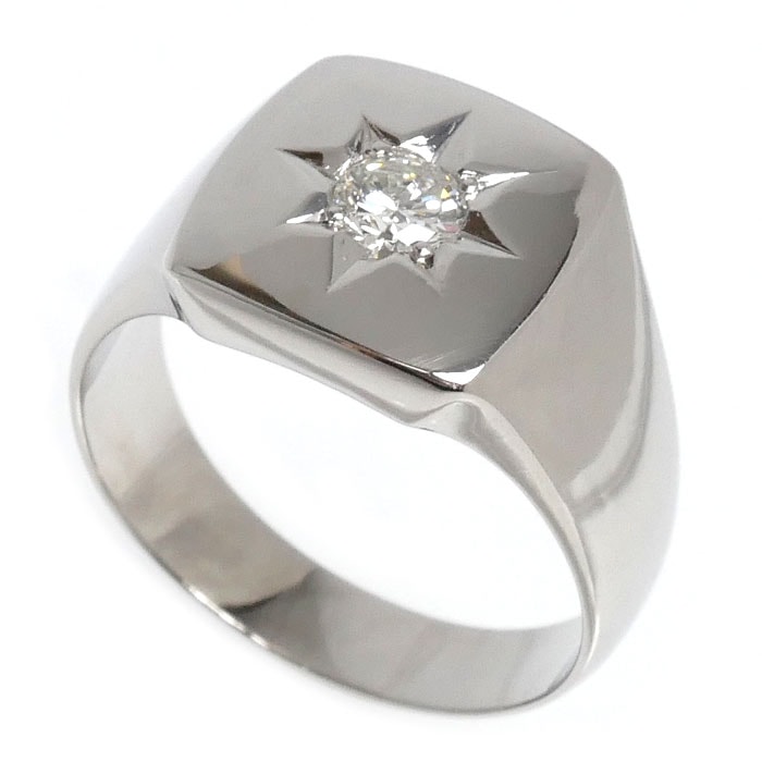 Pt900プラチナ 印台 リング・指輪 ダイヤモンド0.31ct 20号 17.4g メンズ 中古 美品