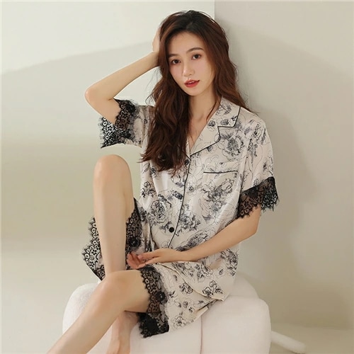 レディース 合成 シルク パジャマ 半袖 ベージュ ルームウェア レディース やわらか パジャマ レディース かわいい 前開き 部屋着 レディース ルームウェア 無地 ナイトウェア おしゃれ ギフト