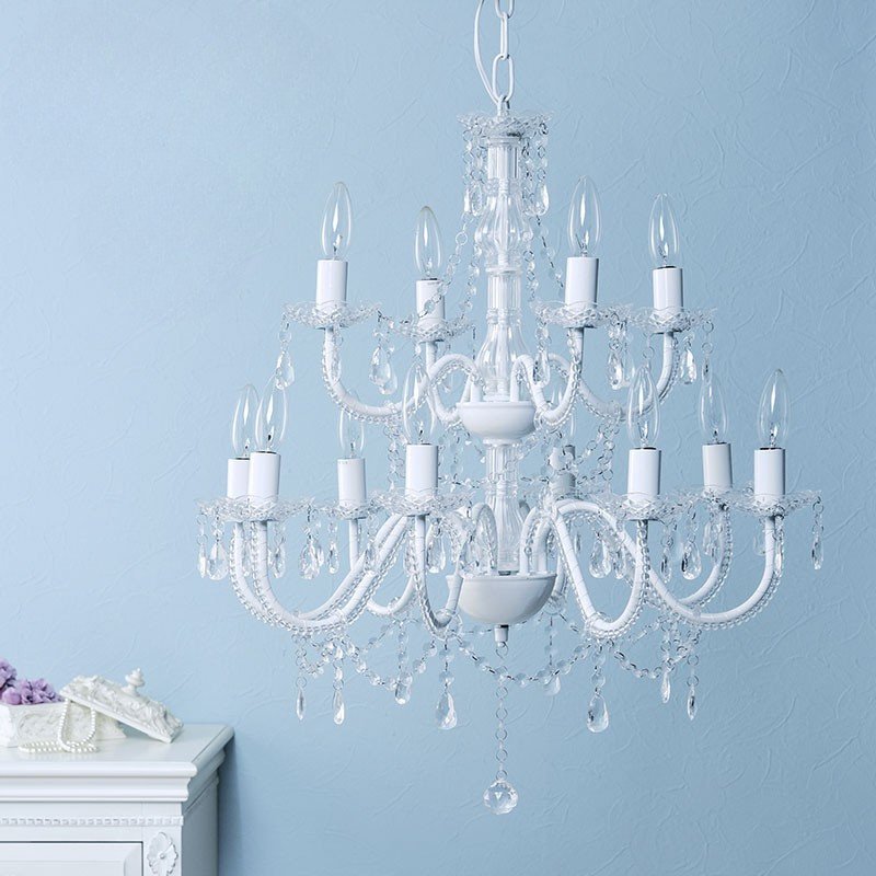 シャンデリア 12灯 天井 ペンダント 照明 韓国インテリア 電球付 クリア LED対応 簡単設置