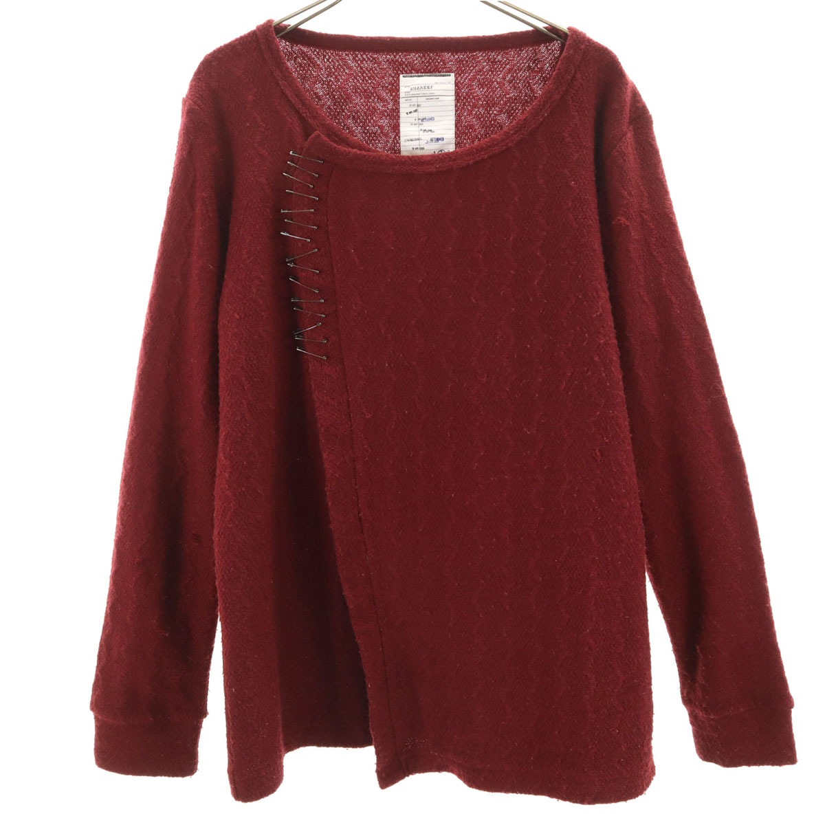 日本製 ウールブレンド 長袖 セーター 2 バーガンディ 安全ピン レディース 古着