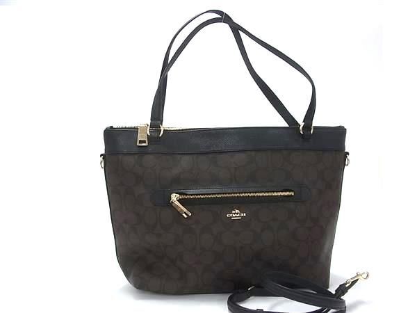 トートバッグ シグネチャー 2WAYバッグ F54690 ブラウン系×ブラック系 PVC×レザー レディース ショルダーバッグ ゴールド金具【本物保証】