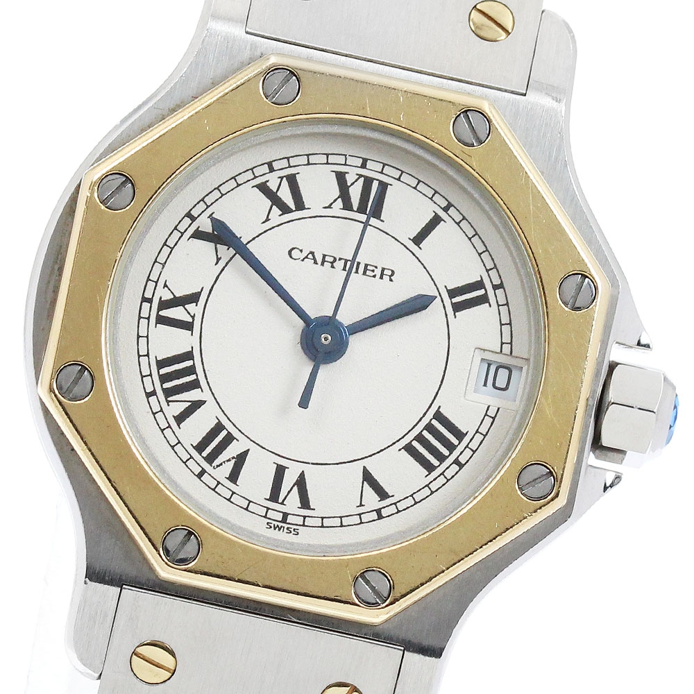 カルティエ CARTIER W2001683 サントスオクタゴンSM デイト YGコンビ クォーツ レディース 内箱付き_960180【中古】