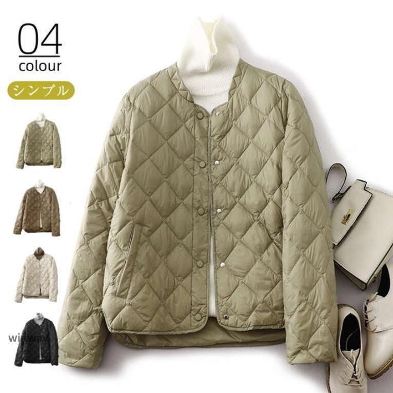 キルティング 中綿コート レディース アウター ノーカラー キルティングコート 秋 冬 ライトコート ライトダウン あったか 防寒 秋冬 カジュアル