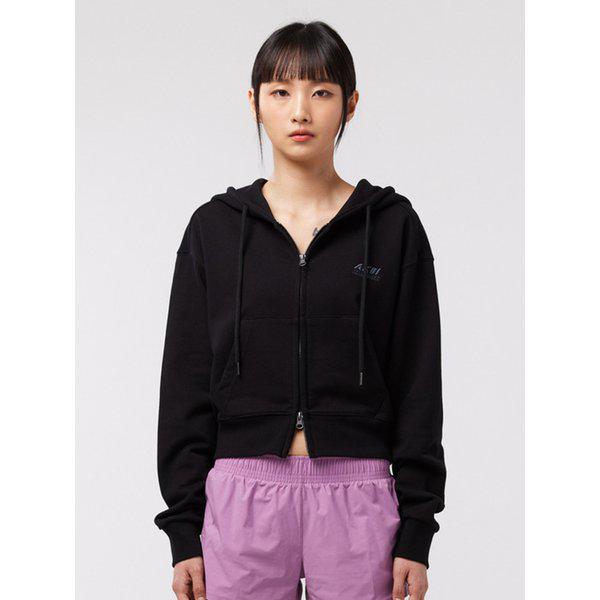 ツーウェイ クロップド フード ジップアップ ブラック