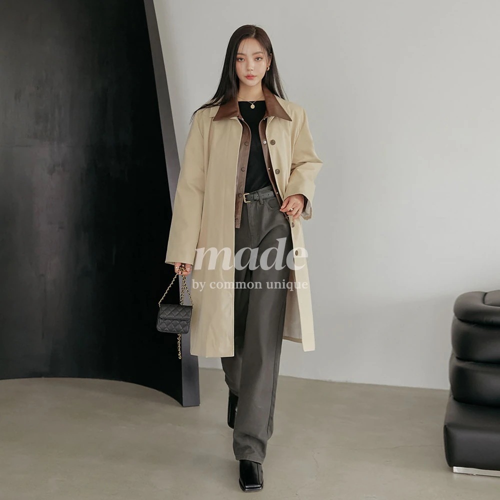 隠しボタンシングルトレンチコート