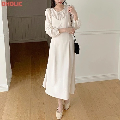 [メガ割りSALE]リンクルブラウス&くるみボタンVネックビスチェワンピースSET 5,551円