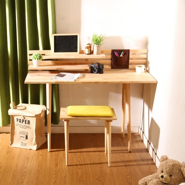 デスクセット 幅120cm デスク スツール 椅子 木製 天然木 ドリンクホルダー 棚 机 イス チェア 勉強机 パソコンデスク PCデスク 省スペース 幅 120 収納 簡易デスク 学習机 23,580円