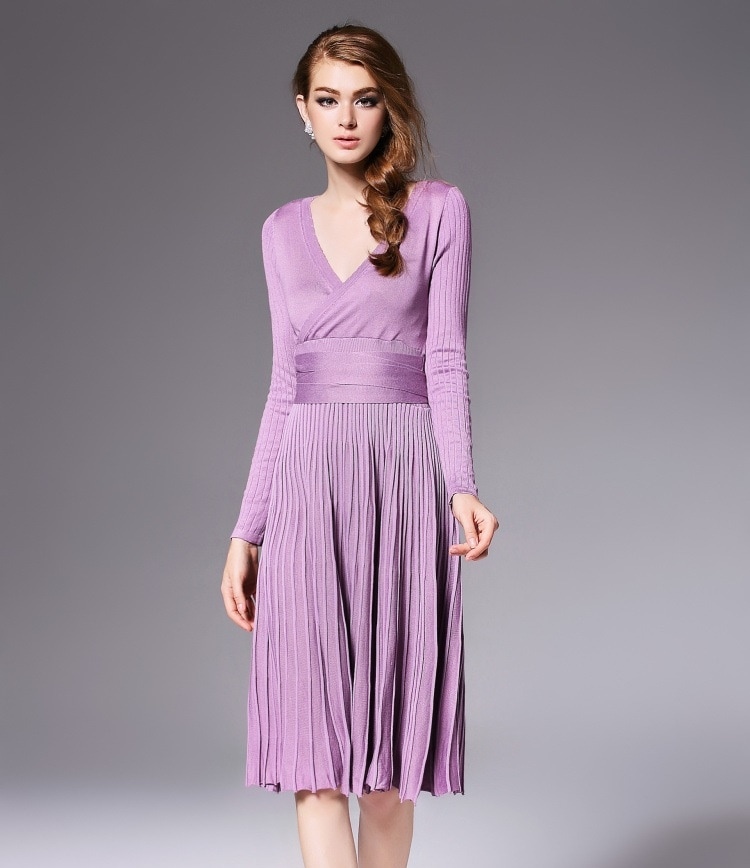 1680.カシュクールプリーツワンピース（パープル） 2019 春夏 sale 春夏 sale お呼ばれ フォーマル 通勤 通学 レストラン お出かけ 100,000円