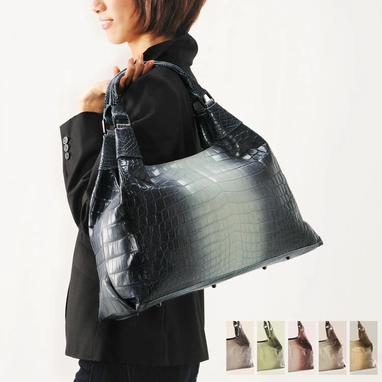 ナイルクロコダイルトートバッグマット加工センター取りニロティカス/レディース『クロ