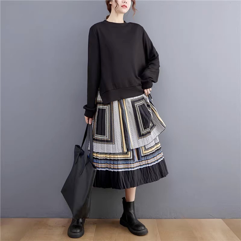 ワンピース プリーツスカート 膝丈 ひざ丈 袖あり 長袖 ラウンドネック 大人可愛い きれいめ 大人 上品 おしゃれ お洒落 大人女子 こなれ感 個性的 クール モード系 セクシー モダン 春 秋 冬 5,638円