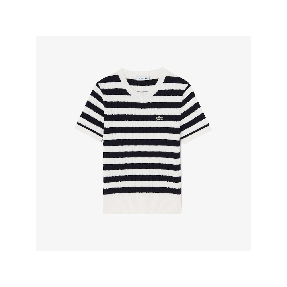 ラコステ女性用ケーブルショートスリーブクルーネックプルオーバー AF490E-55G 70V Q2NAF490E-55G70V