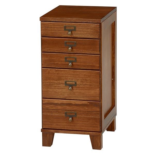 書類チェスト/リビングチェスト [5段] 木製/桐 幅28cm ネーム入れ付き ブラウン