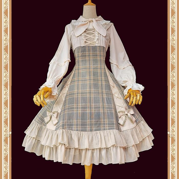 【2点購入で150OFF】品質良い!店舗お勧め! 【急速出荷】ロリィタ ジャンパースカート ワンピース JSK格子柄 清楚 フリル リボン ロリータ レディースLolita ゴシック ゴスロリ 甘ロリ