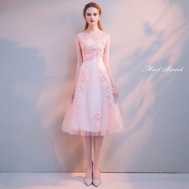 カラードレス ピンク シャンパン ファスナー パーティードレス フォーマル ミディアムドレス 結婚式 二次会 披露宴 発表会 演奏会 ミニドレス 大人 ノースリーブ ゲストドレス ウェディングドレス