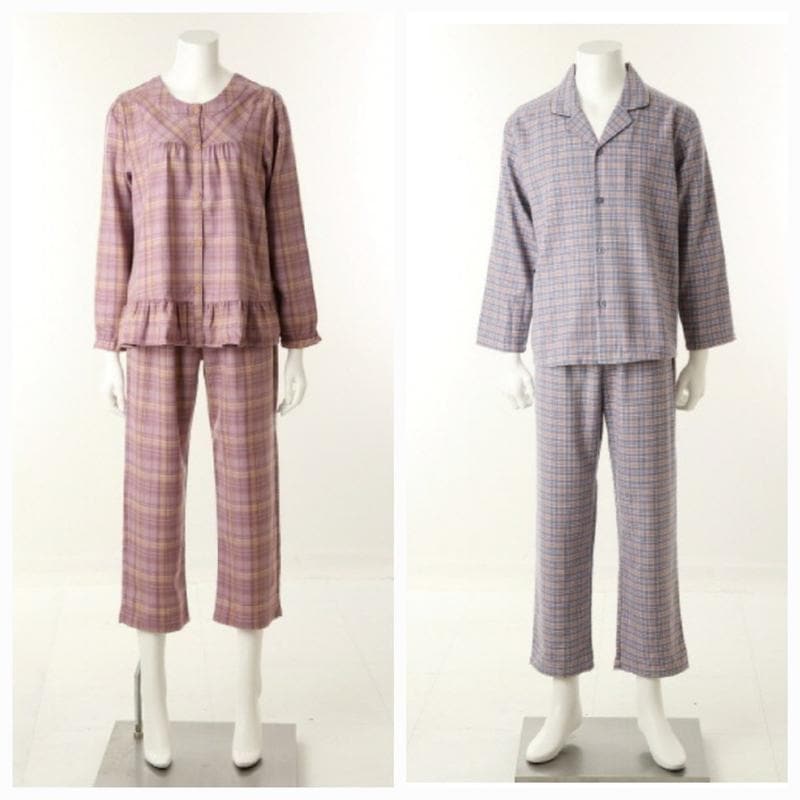 プレゼントにおすすめ)柔らかい着心地 保温性の良いレーヨンポリ先染めチェックカップルパジャマVPA4556M