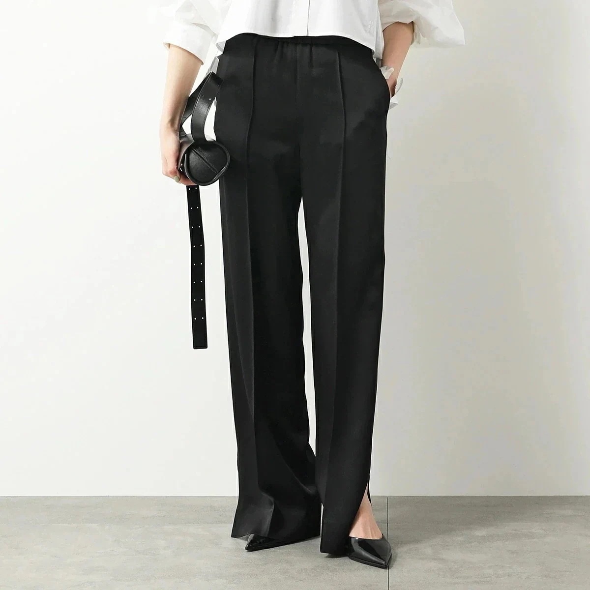 JIL SANDER ジルサンダー ワイドパンツ J02KA0180 J76018 レディース スリット ワイドレッグ センタープレス 001/BLACK 【mega】