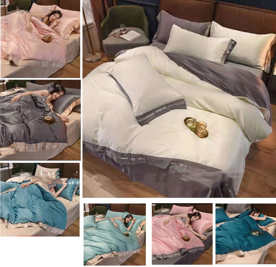 韓国ファッション 寝具カバーセット 4点セット ベッド用品 ぜいたくなスタイル布団カバー シング レーヨン素材 シルクみたい ツルツル