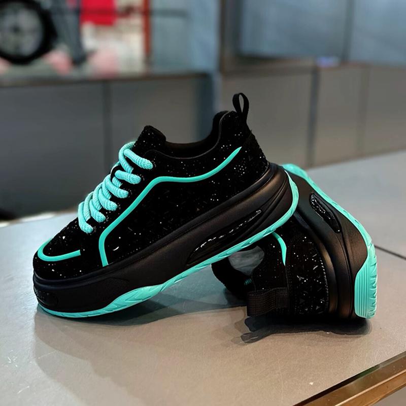 スニーカー レディース メンズ シューズ ファッション ラインストーン カジュアル 厚底 春秋 ブラック ブルー レッド