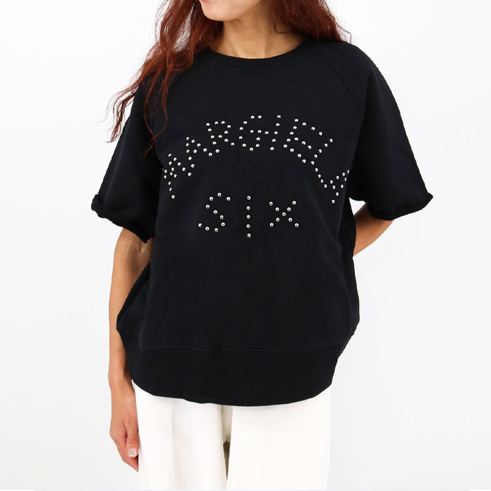 S62GU0073 S25337 900/BLACK メゾンマルジェラ レディース スタッズロゴスウェットシャツ 半袖 トップス