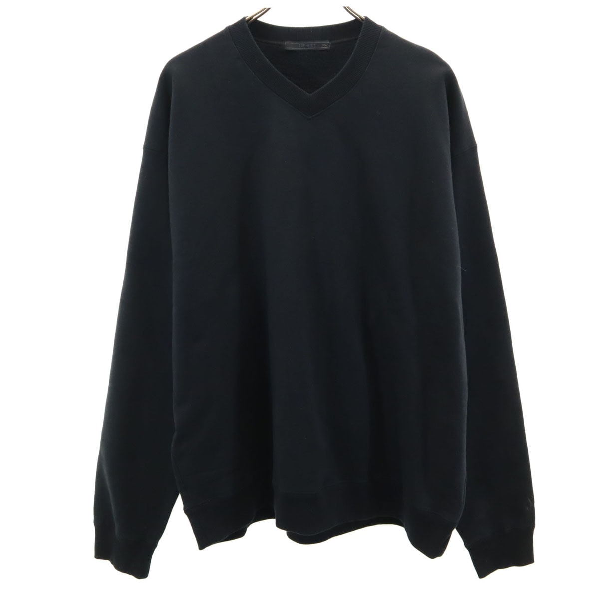 日本製 長袖 スウェット Vネック トレーナー XL ブラック 裏起毛 メンズ 古着