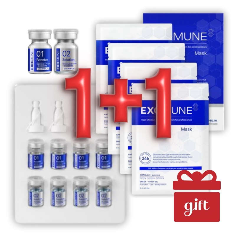 【エクソソーム集中ケア】EXOMUNEスキンフィリア エクソミュン ブースターマスクセット(80mg×4＋5ml×4) ＋ マスク(30ml×4枚) エクソソームCICA 導入美容液＆シートマス