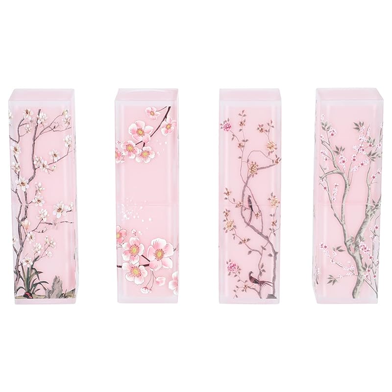 Frcolor 口紅チューブ 4個セット 口紅ボトル リップスティック 詰め替え ボトル 口紅コンテナー プ 空の口紅チューブ DIY 四角いチューブ ラスチック製 空ボトル（ピンク）