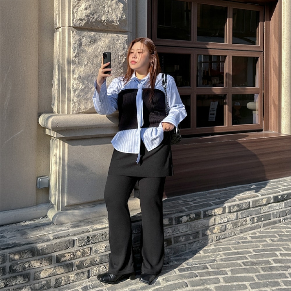 【イーブレット・バイ・ジェイスタイル】イーブレットネルーブリブブーツカットスカートパンツ JSTYLE