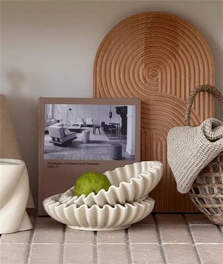 早い者勝ち エレガントでアートな陶器製ウェーブモチーフの果物皿とボウル 卓上収納やデコレーションに便利な平皿