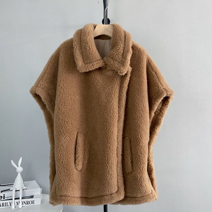 AW ベア ムートン ポンチョ コート テディベアー コート ウール生地 ムートン生地 ケープコート 起毛生地