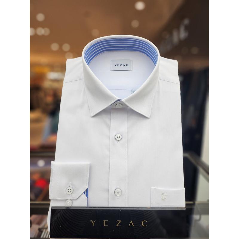 AK平沢店シャツ ソリッド コットン混紡 配色ポイント ストレッチ 一般フィットシャツ ホワイト