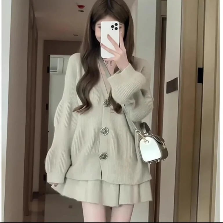 ニットセーターセット女性のの学院風スカート