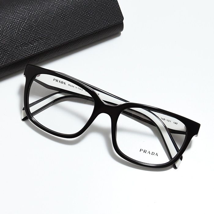 ロゴ メガネ PR 17ZV メンズ ユニセックス ブラック アイウェア 眼鏡 レクタングル フルリム コントラストカラー